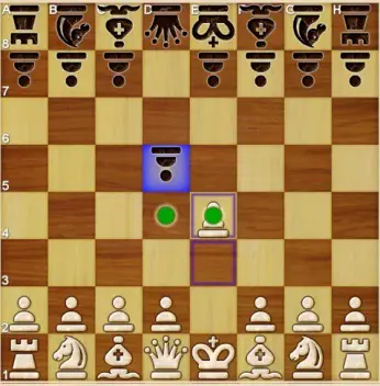 Déplacement du pion noir prenant un pion blanc aux échecs